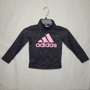 Girls Adidas Black Track Jacket w/ Pink Star Print ~ Full Zip, Long Sleeve